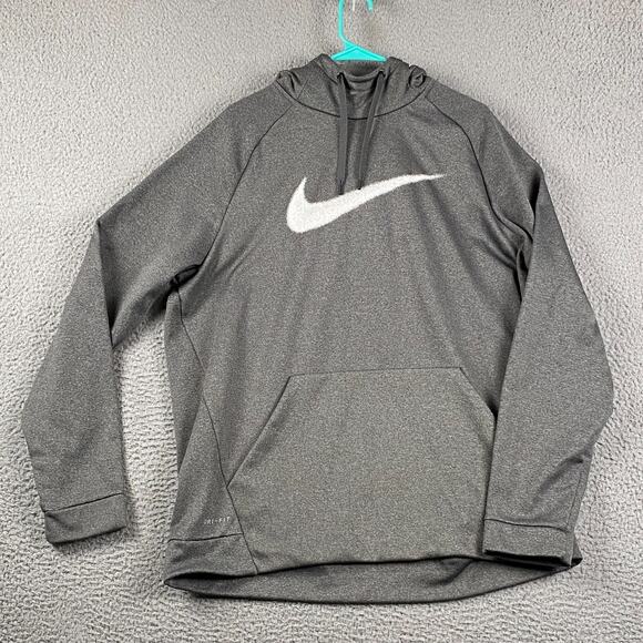 Nike Dri-FIT Pullover Hoodie Men's XL Gray with Large White Swoosh Logo - Picture 1 of 11